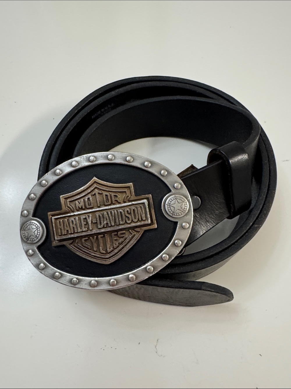 Vintage 1996 Harley Davidson Traditional Logo Buckle Belt 97622-00V Blk leather